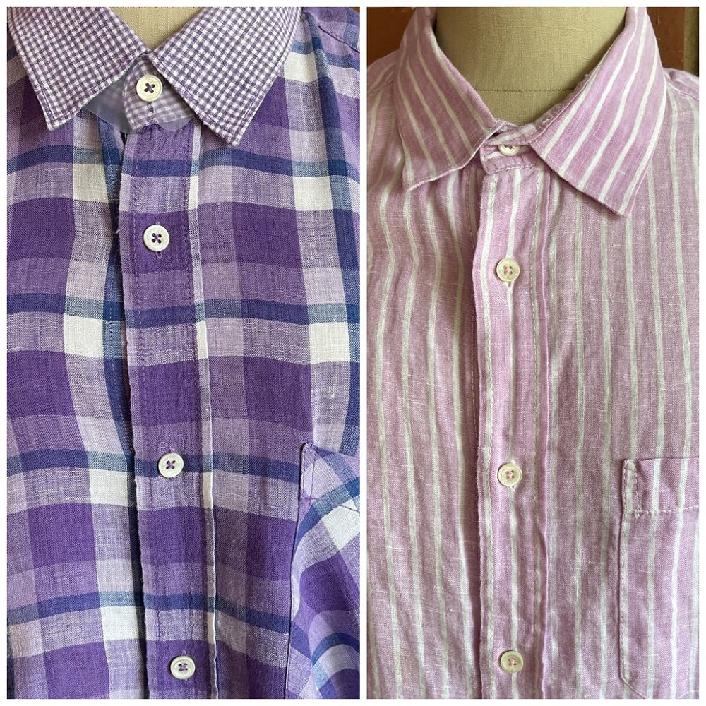 Bugatchi Uomo Linen Button Down Shirt Mens XL Shaped Fit L/S Purple PinK Bundle